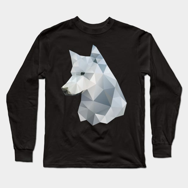 Dramabite Low-poly polygon grey wolf geometric minimal illustration Long Sleeve T-Shirt by dramabite